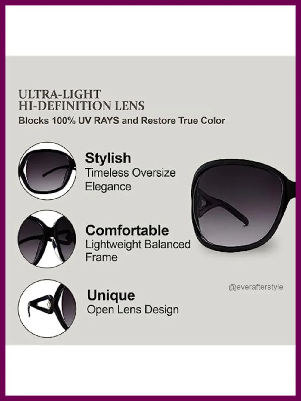 Oversized Retro Jackie O Sunglasses 100% UV Protection Women Accessory